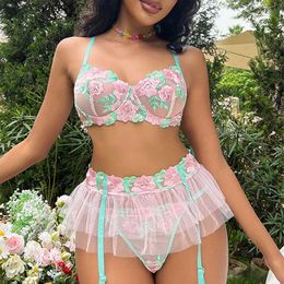 Sexy Set Soft Ruffles Luxury Lace Lingeries Fairy Floral Embroidery Underwear Set Sexy Fancy Intimate Women's Exotic Thongs Garters T231027