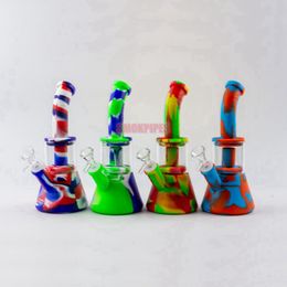 New Style Colourful Silicone Bong Pipes Kit Hookah Waterpipe Bubbler Glass Philtre Handle Bowl Portable Desktop Herb Tobacco Cigarette Holder Smoking Handpipes