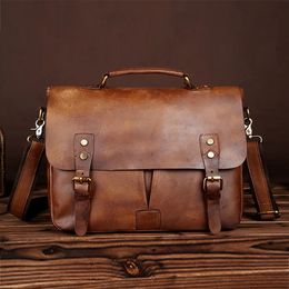 Waist Bags Vintage Cowhide Genuine Leather Men Handbag Laptop Tote Bag Business Briefcase Male Casual Shoulder Crossbody Messenger 231027