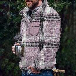 Men's Hoodies Stand-Collar Plaid Sweatshirt Fleece American Style Coat Vintage Jumper Winter Warm Autumn Plush Sportswear Sudaderas