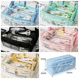 Prism-shaped Pencil Case With Transparent Layer Large Capacity Stationery Storage Bag For Women Girls