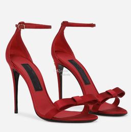 Luxury Brand Women Keira Sandals Shoes Satin Bow High Heels Black Red Party Wedding Pumps Gladiator Sandalias With Box.EU35-43