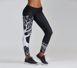 Yoga Outfits Women Tree Printed Sports Pants Workout Gym Girl Exercise Athletic Push Up Leggings Black Gray White1330840