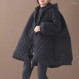 Women's Trench Coats 2023 Female Winter Plus Size Literary Outerwear Diamond-shaped Fine Lamb Stitching Thick Loose Cotton Coat