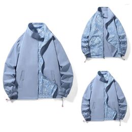Men's Jackets Spring Fall Jacket Elastic Cuff Zipper Stand Collar Coat Reversible Double-sided Wear Print Loose Casual Sports Top