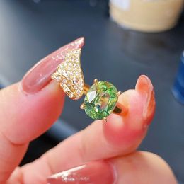 Women Fashion Jewellery Ring light Green Crystal zircon Diamond Open Ring Girlfriend Party Birthday Gift Adjustable