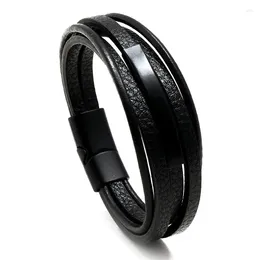 Link Bracelets 316L Stainless Steel Leather Rope Men's Magnetic Buckle Multi-layer Simple Woven Bracelet Gift Items For Boyfriend