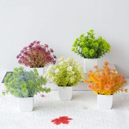 Decorative Flowers 20CM Small Grass Artificial Plant Bonsai Plastic Pot Fake Flower Potted Decoration Home Wedding Table Garden El Room