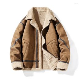 Men's Jackets Vintage Fleece Suede Jacket Oversize Solid Colour Coat Warm Male Outwear Winter Parkas Clothes