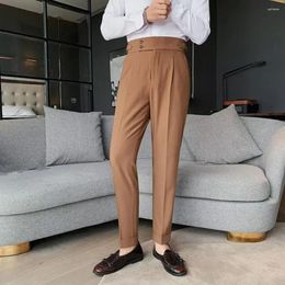 Men's Suits Formal Occasion Pants Straight-leg Trousers Classic Office Slim Fit High Waist Vintage Pockets For