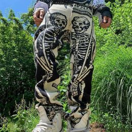 Men's Pants Autumn Vintage Skull Printed Straight Pants Men Trend Loose Sweatpants Spring Trend Streetwear Mens Leisure Long Pant Streetwear J231028