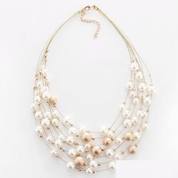 2021 Fashion Jewellery Gold Colour Mti Layer Chains Imitation Pearl Necklaces For Women Party Wedding Bride Necklace Drop Delive Dhgarden Ot0Yd