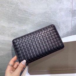 Wallets Black Wallet Men's Long Clutch Bag Leather Woven Multi-card Position 2021 Trend Large-capacity Zipper Handbag1663
