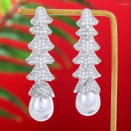 Dangle Earrings Kellybola Gorgeous Christmas Tree Pearl Drop Full Cubic Zirconia Shiny Cute CZ For Women Wedding Trendy Bijoux