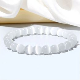 White Cat Eye Stone Beads Bracelets For Women Animal Charm Bangles Pendant Bracelet Opal Fashion Reiki Healing Female Jewelry Fashion JewelryBracelets bracelet