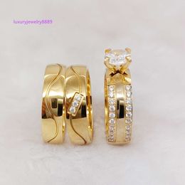 2023 new couples real 14k solid gold ring fine jewelry handmade promise cz moissanite engagement wedding rings sets for women