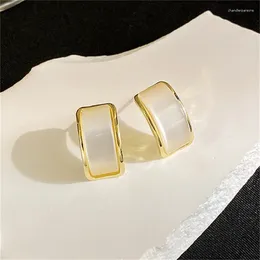 Stud Earrings Female White Cymophane Yellow Gold Colour For Women Charm Vintage Small Geometric Jewellery