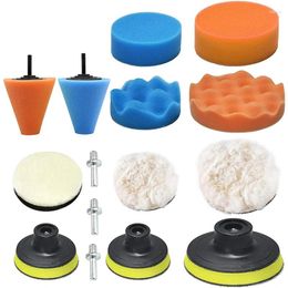 Car Sponge 15PCS Polishing Pads Wool Waxing Buffing Kit With 3 Pieces M10 Drill Adapters For Sanding