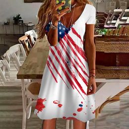 Casual Dresses Ladies Summer Short Sleeve Fashion Dress V Neck Swing Flowy Comfortable Womens For