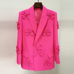 Women's Jackets 2023 Star Fashion Double Breasted Heavy Industry Three-dimensional Flower Decoration Suit Coat