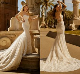 Stylish Lace Mermaid Wedding Dresses With Long SLeeves Sexy Sweetheart Backless Vestidos De Novia Court Train Wedding Reception Bridal Gowns Robes CL2841