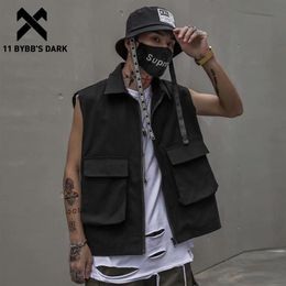 11 BYBB'S DARK Vintage Multi Pockets Tactical Vest Men Fashion Hip Hop Sleeveless Tops 2020 Streetwear Harajuku Male Cargo Co2888