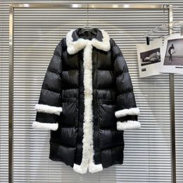 Women's Trench Coats PREPOMP 2023 Winter Collection Faux Fur Patchwork Contrast Colour Warm Long Cotton Coat Women GM319