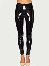 Women's Leggings Women Bodycon Faux Latex Stretch Leather Pencil Pants Sexy PU Wetlook High Waist Seameless Trousers Custom Clubwear