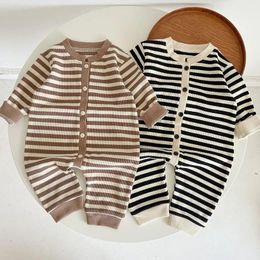 Rompers Infant Baby Girls Boys Romper Stripe Waffle Cotton Long Sleeve born Jumpsuit Outfit Spring Autumn Clothes 231027