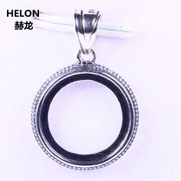 Art Deco Retro 13x13mm Round Cabochon Semi Mount Sterling Silver 925 Pendant Fine Jewellery Setting for Gemstone Vintage DIY Stone no necklace