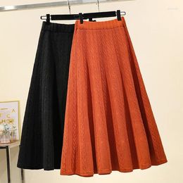Skirts Black Orange Knitted Long Umbrella Elastic Waist Elegant High-Waisted Women'S Spring Autumn Winter Korean Style Fashion