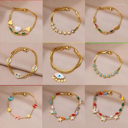 Link Bracelets Trendy Heart Zircon Colorful Bracelet For Women 316L Gold Stainless Steel Chain Jewelry Summer Decoration Selling Gift