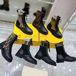 Luxury designer woman fendie Boots High Heels Booties Women Black White Brown Leather Ankle Boot Shoes Winter Womens Shoes Motorcycle Riding Woman Martin