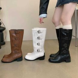 2023 Autumn/Winter High Heel Boots Square Head Sleeve Motorcycle Rider Boots Women's Brown Western Denim Boots 231028