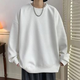 Men's Hoodies Korean Fashion Waffle Sweatshirt Men Black White Pullover Streetwear Casual Harajuku 4XL 5XL
