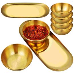 Bowls 6 Pcs Sauce Bowl Tray Sushi Dip Seasoning Dipping Round Serving Platter Dishes Decorative Gold