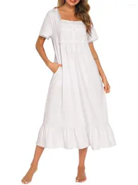 Women's Sleepwear Women S V-Neck Short Sleeve Nightgown With Delicate Lace Trim And Ruffled Hem - Comfortable For Summer Nights