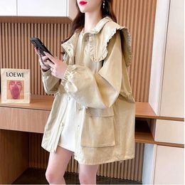 Women's Jackets SuperAen Navy Collar Cardigan For Women 2023 Spring And Autumn Style Loose High Street Top Jacket Coat