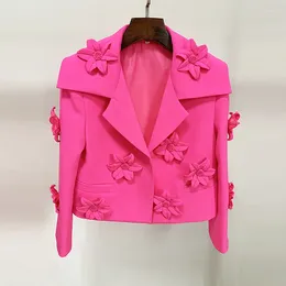 Women's Jackets 2023 Star Fashion Fluorescent Powder Series Heavy Industry 3D Flower Decoration Short Suit Coat