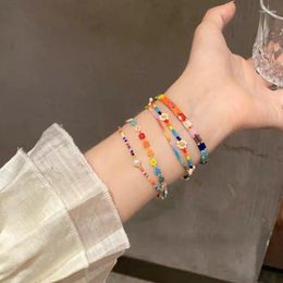 Strand Korean Coloured Beaded Bracelet Flower Niche Hand Jewellery Design Dopamine Everything With Personality Style Braid
