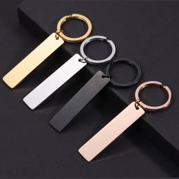 Keychains Lanyards 10Piece 12x50mm Mirror Polished Stainless Steel Strip Blank Keychains For DIY Souvenir Gifts Womens Mens Car Key Jewelry 231027