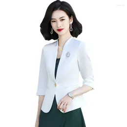 Women's Suits Notched Blazers For Women 2023 Korean Fashion Three Quarter Sleeve Chic Office Ladies Single Button Elegant Casual Blazer