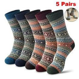 Men's Socks 5 Pairs Nordic Warm Autumn Winter Retro Colourful Striped Fashion Snow Boots Hiking