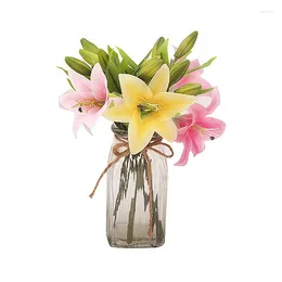 Decorative Flowers 5Pcs 4 Colours Lily Artificial Party Wedding Bridal Bouquet Fake Plant For Living Room Home Garen Decoration Real Touch
