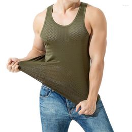 Men's Tank Tops Men's Plus Size Men Tank-Top Sporty Sleeveless O Neck Solid Color Mesh See-Through Top Slim Workout Vest Sweatshirt