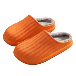 Slippers Unisex Water Resistant Cotton Slippers Women Plush Velvet PU Home Shoes Lovely Winter Indoor Slippers Men Warm Soft Room Slides 231027