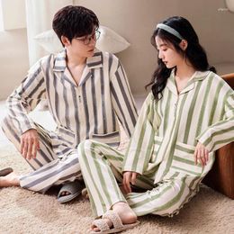 Men's Sleepwear Autumn Couple Cartoon Striped Big Boys Pyjamas Cotton Mens Pajamas Sets Matching Nightwear Pijamas Loungewear