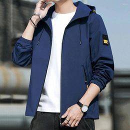 Men's Jackets Men Coat Hooded Thin Smooth Long Sleeve Pockets Jacket Zipper Closure Mid Length Drawstring Elastic Cuff Outerwear