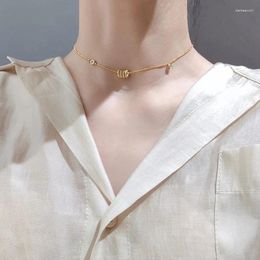 Chains Simple Retro Flat Beads Clavicle Chain Necklace For Women Girls Wedding Party Charm Jewelry S-N705