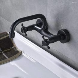 Bathroom Sink Faucets Vidric Blackend Wall Mount Basin Dual Handles Mixer Tap Cold Water For Kitchen 360 Rotation